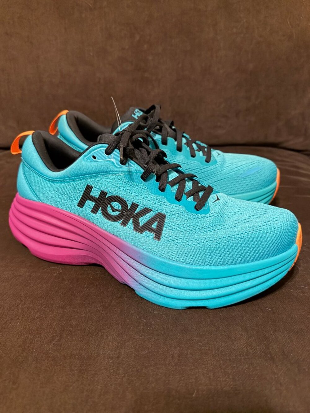 Men's HOKA One Bondi 8 Shoes Turquoise Ombre Purple Marathon Running Shoes NEW